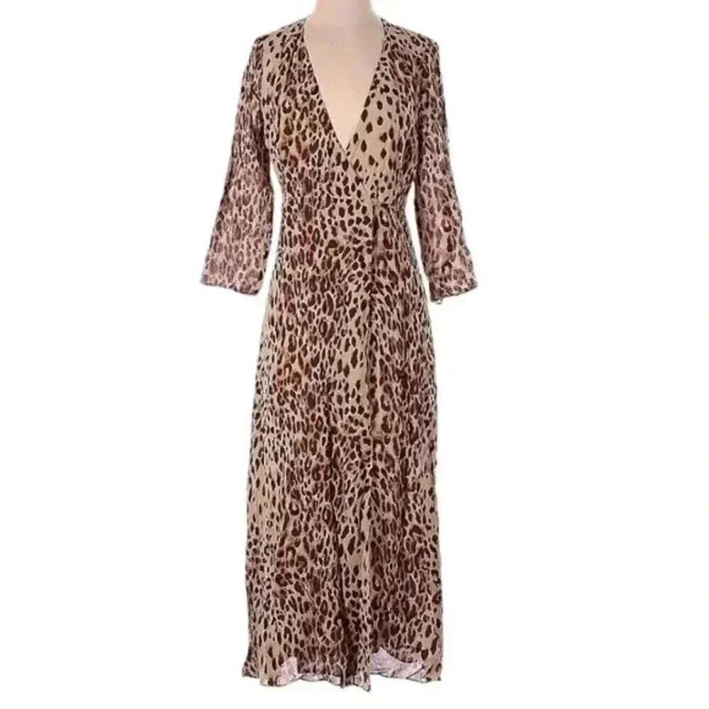 NWT REFORMATION Alessandra Animal Print Wrap Midi Dress In Cat